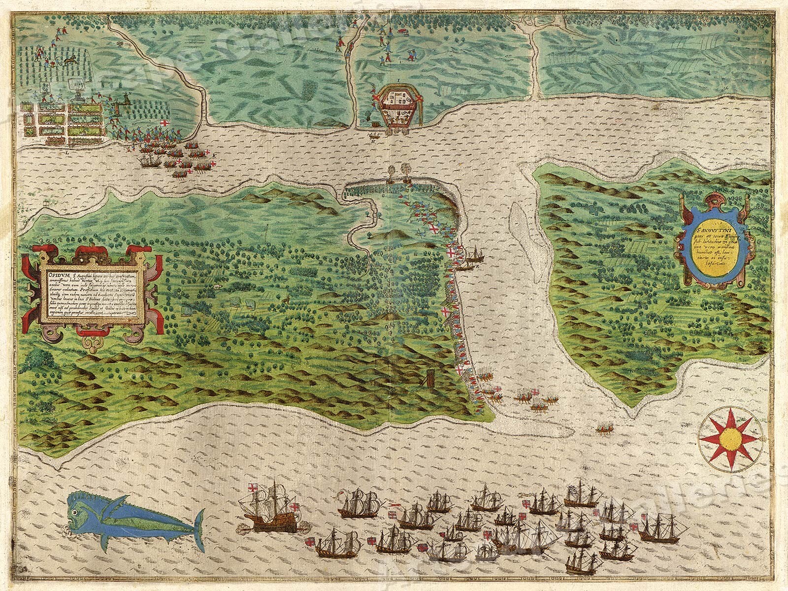 Sir Francis Drake 1585 St Augustine Florida Map – 24×32
