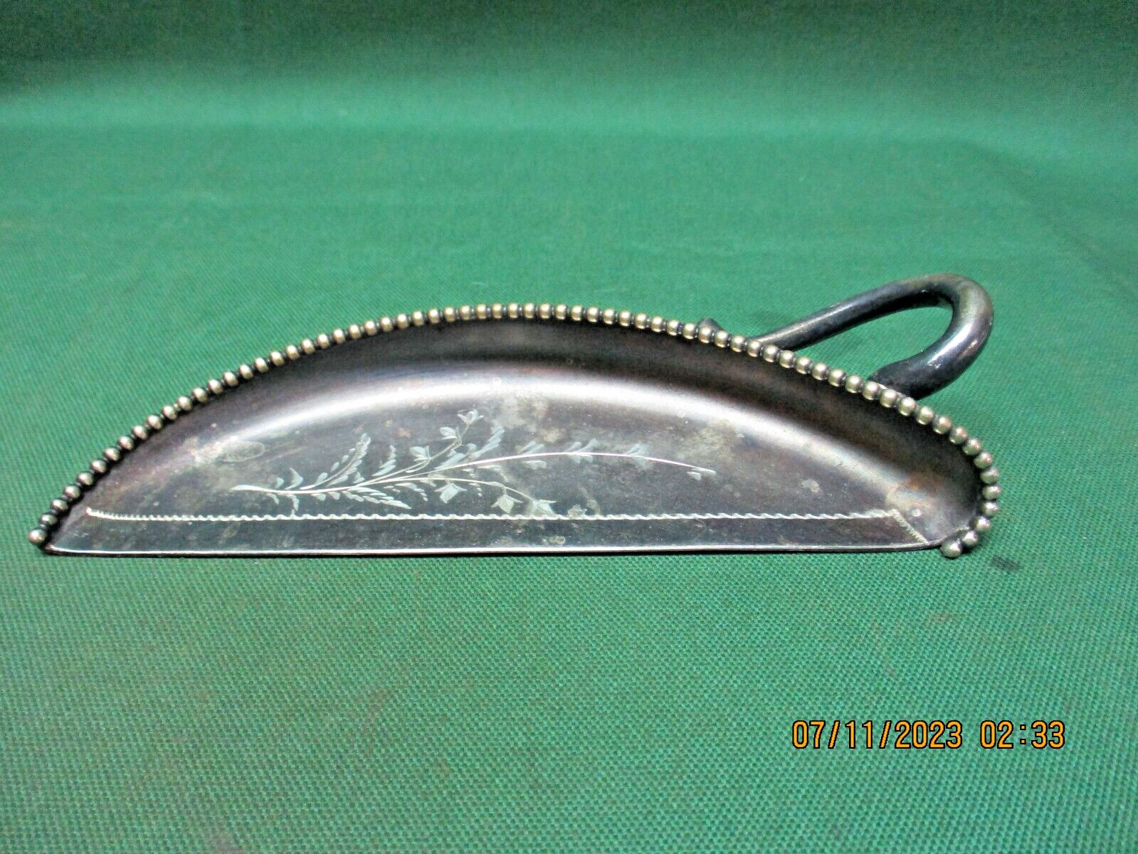 Antique Poole Silver Co., Small Crumb Tray, Engraved, Quadruple Plated