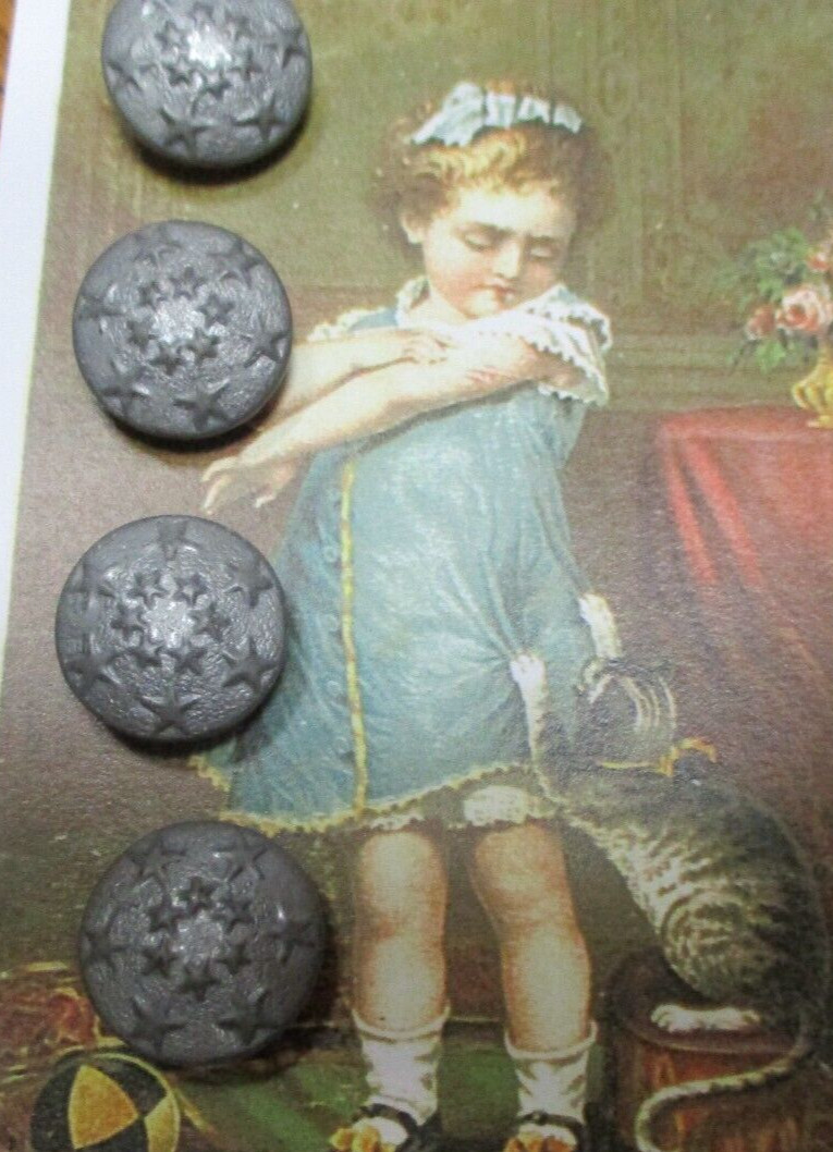 Set of 4~ Antique Vintage 3/4″ French Metal Victorian matte pewter star Buttons