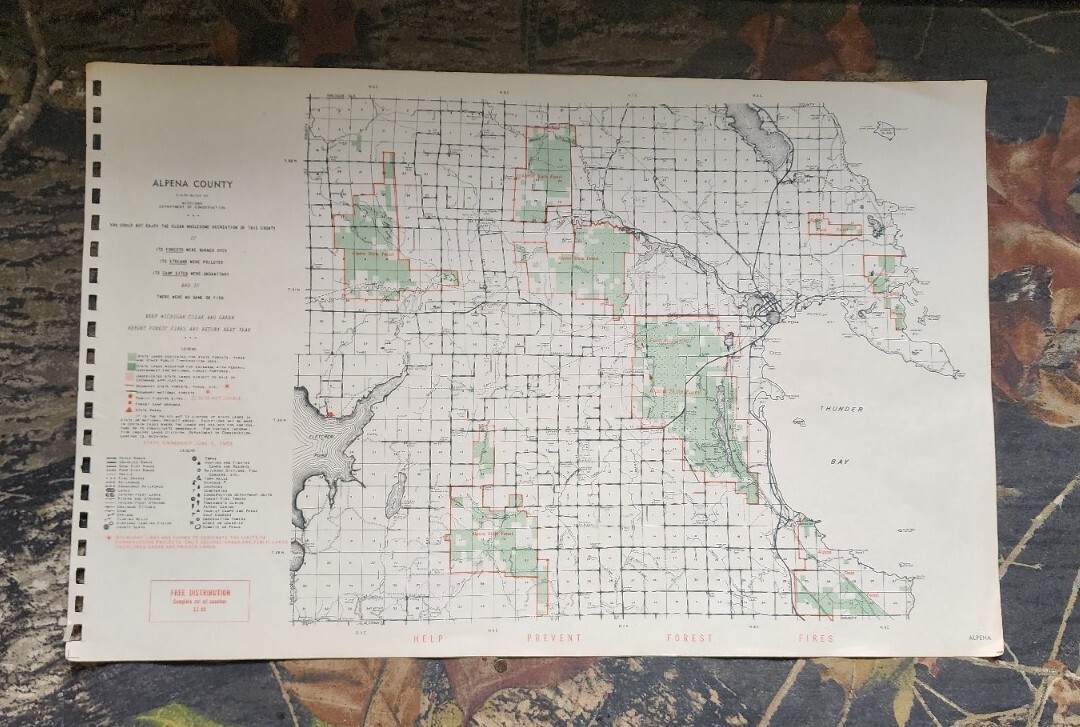 Vtg 1955 Alpena County Michigan Dept Conservation Plat Maps 11″ X 17″