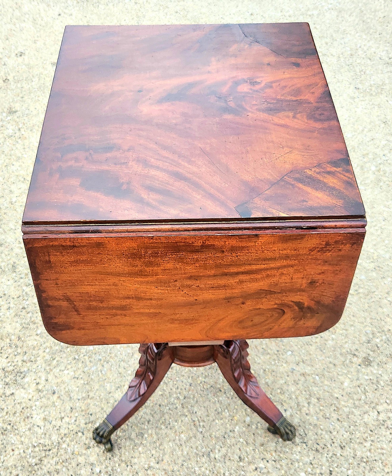 Antique American Fed Drop-Leaf Potbelly Furniture Mahogany Sewing Table Cabinet