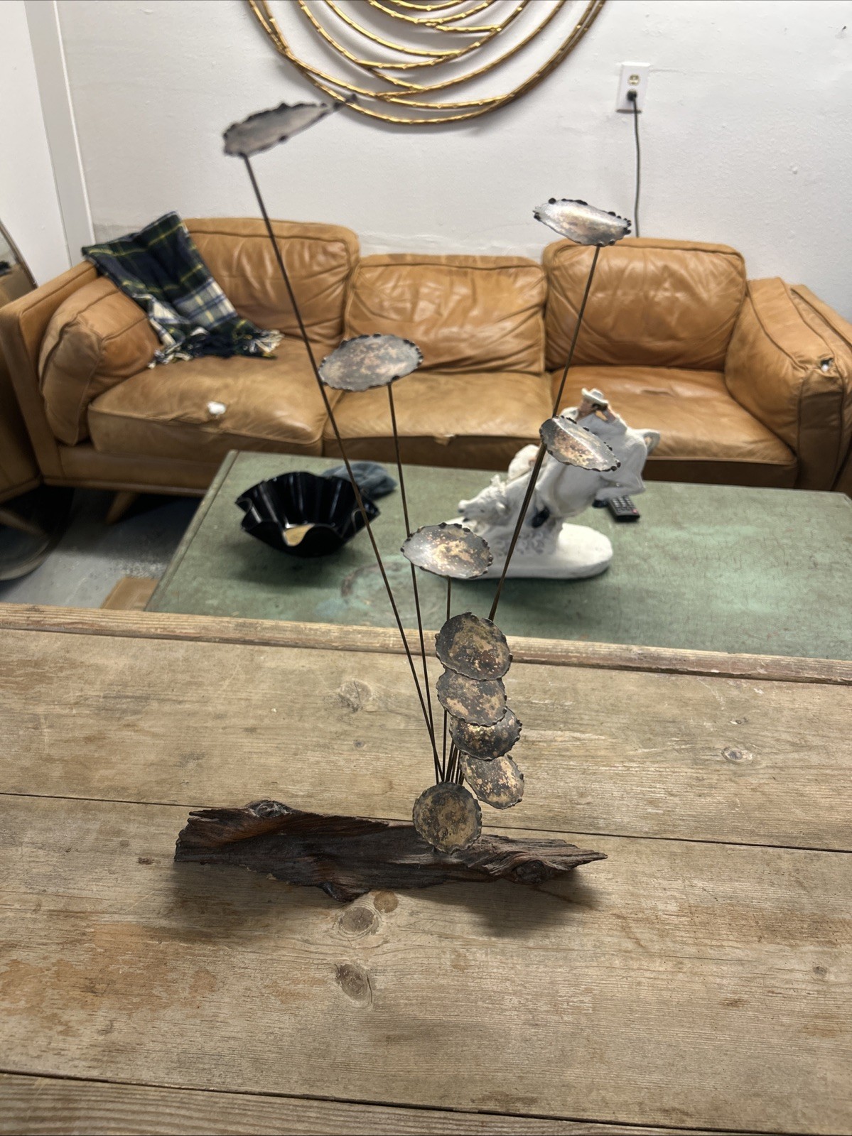 Mid Century Modern Vintage Brutalist Driftwood & Metal Freestanding