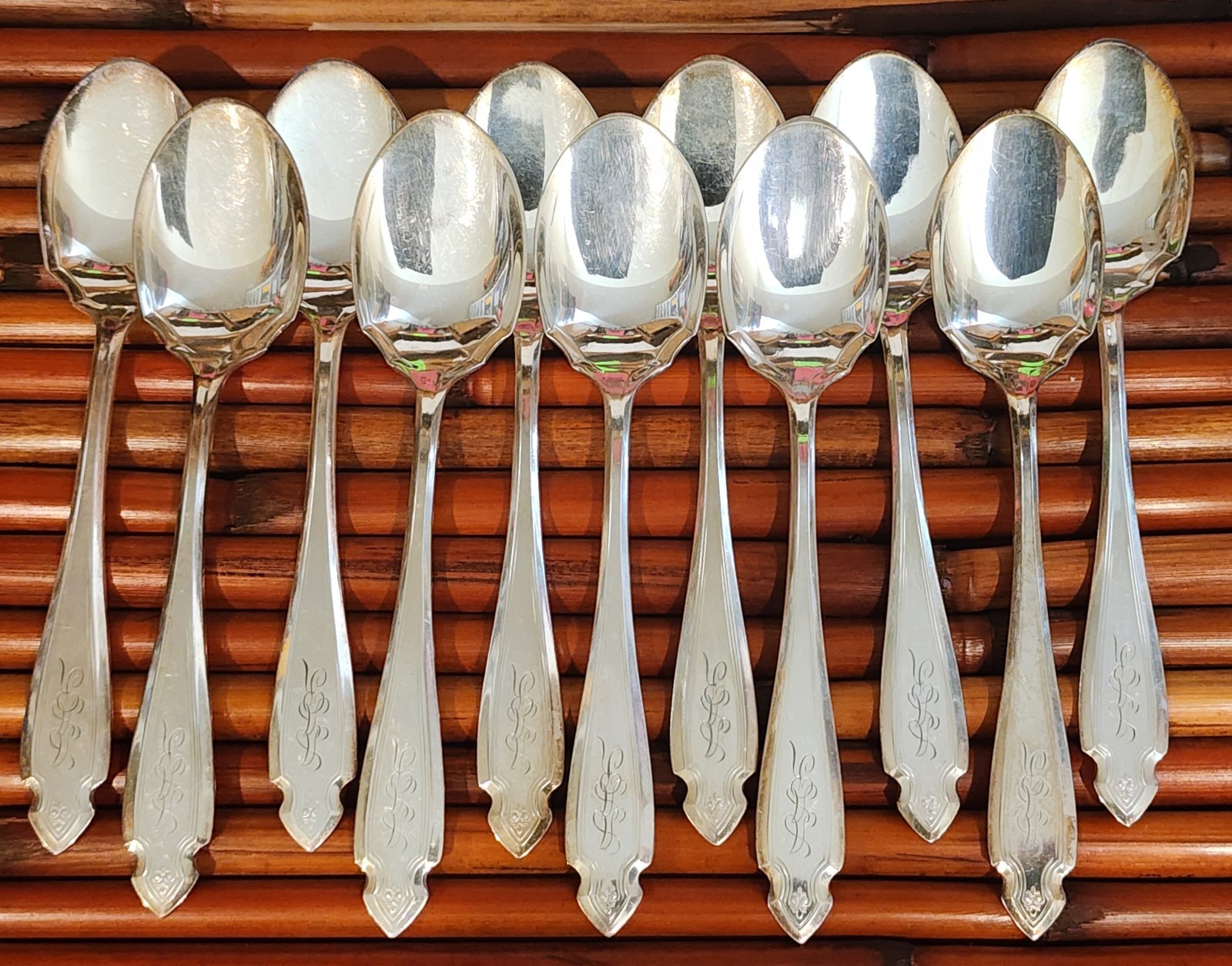 12 Heirloom Plate Cardinal Pattern Silverplate Ice Cream Spoons Oneida MONOGRAM
