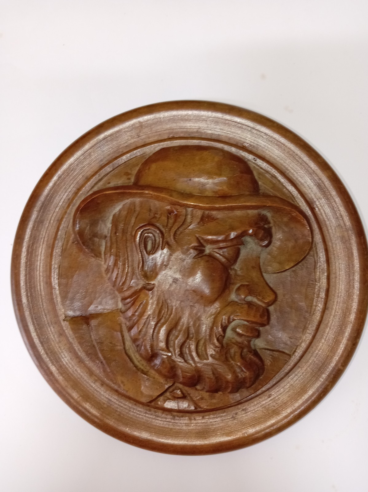 Vintage Hand-Carved Wood Relief Wall Plaque Rustic Character Portrait Folk Art