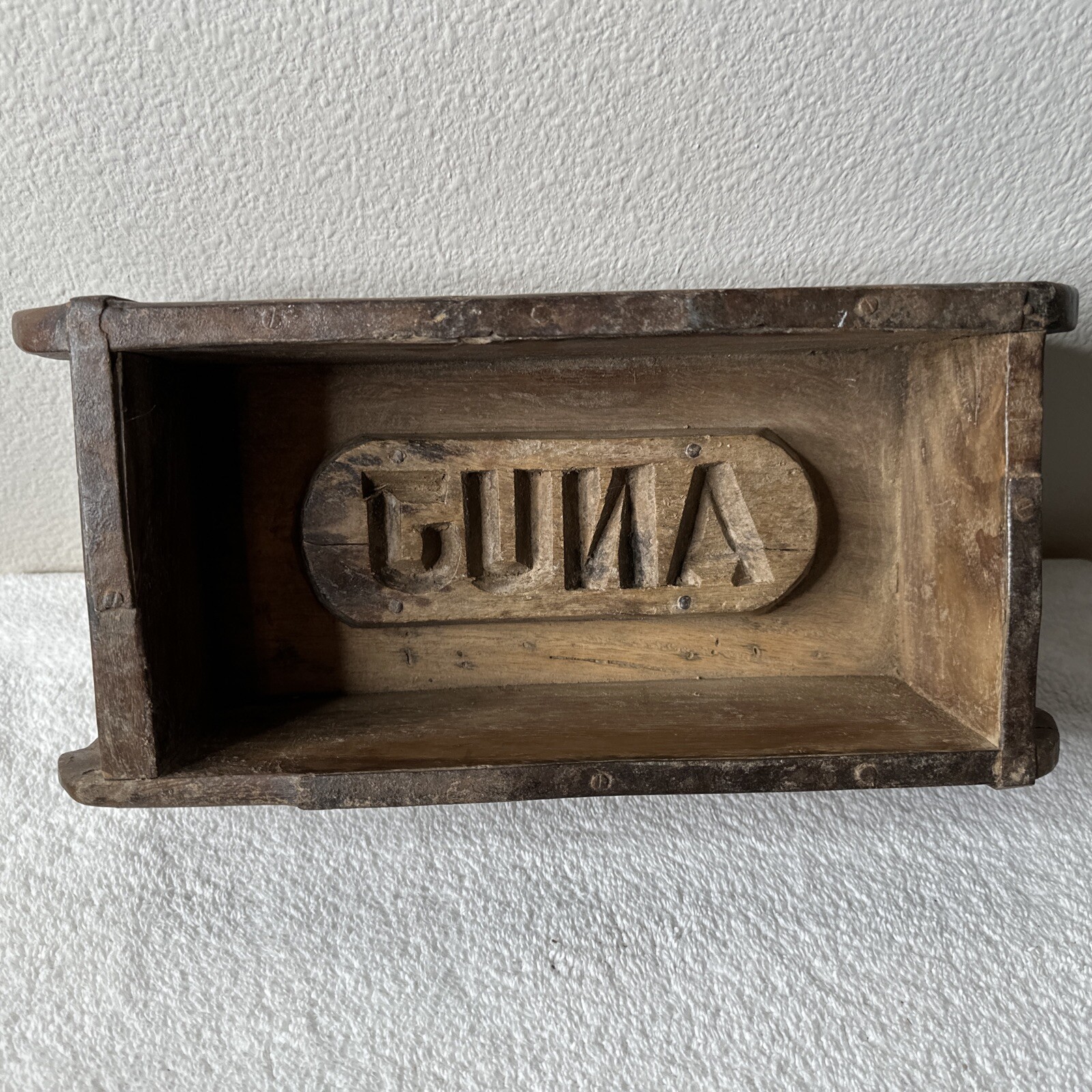 Vintage Primitive Wooden Butter Brick Mold Wood Box Farmhouse Decor Tuna