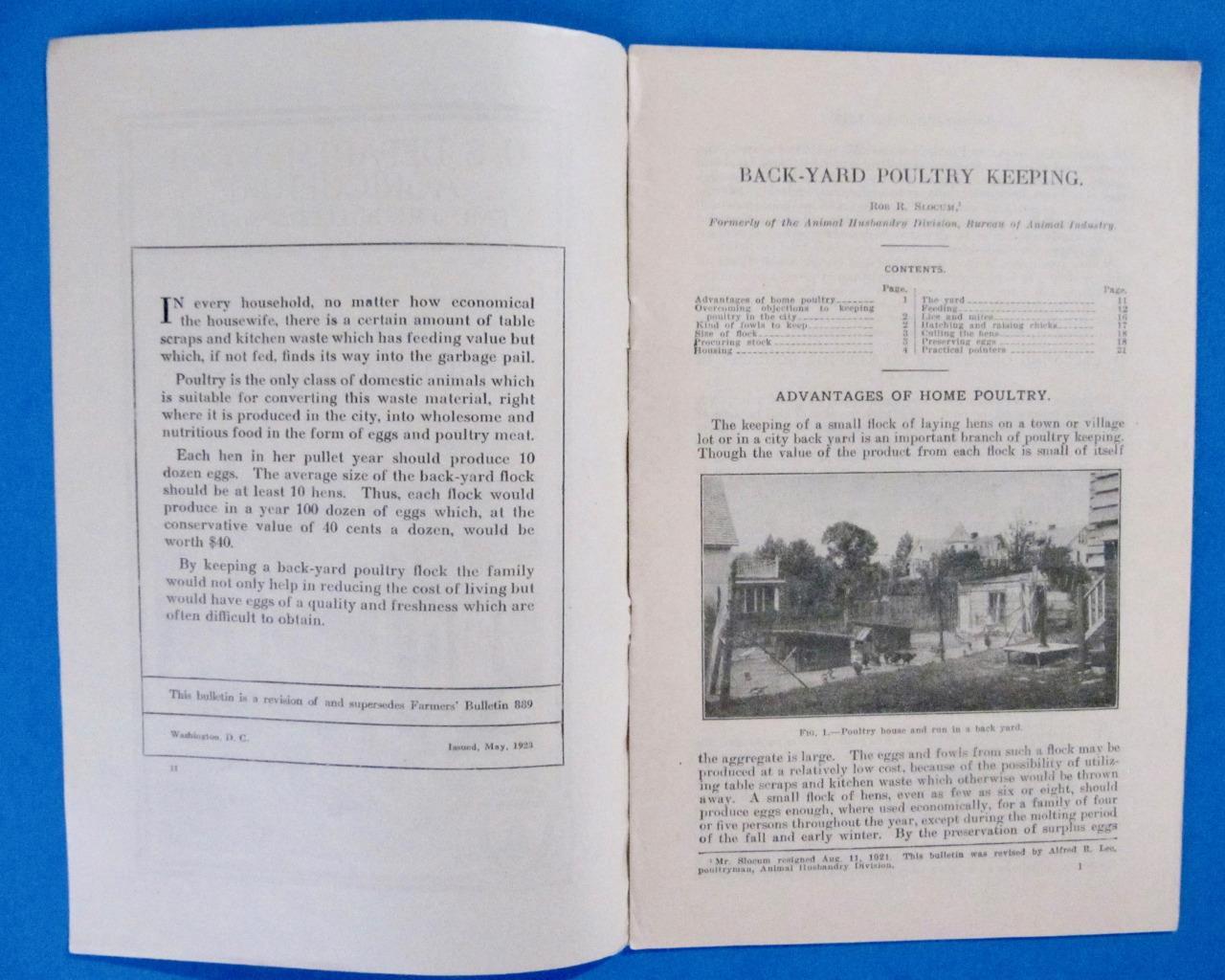 Poultry Keeping Back Yard 1923 Hens Chickens Farmers Bulletin 18 pg 6×9″ U.S.