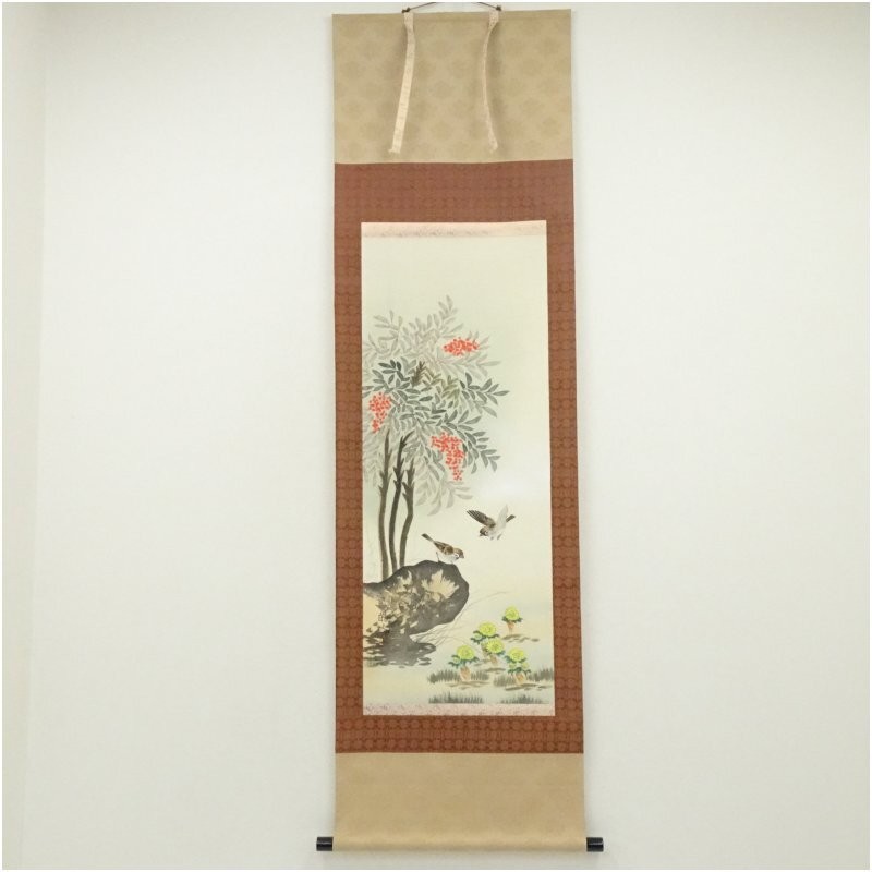 Japanese Hanging Scroll Suwa Kojin Nandina Longevity Art-KJ722