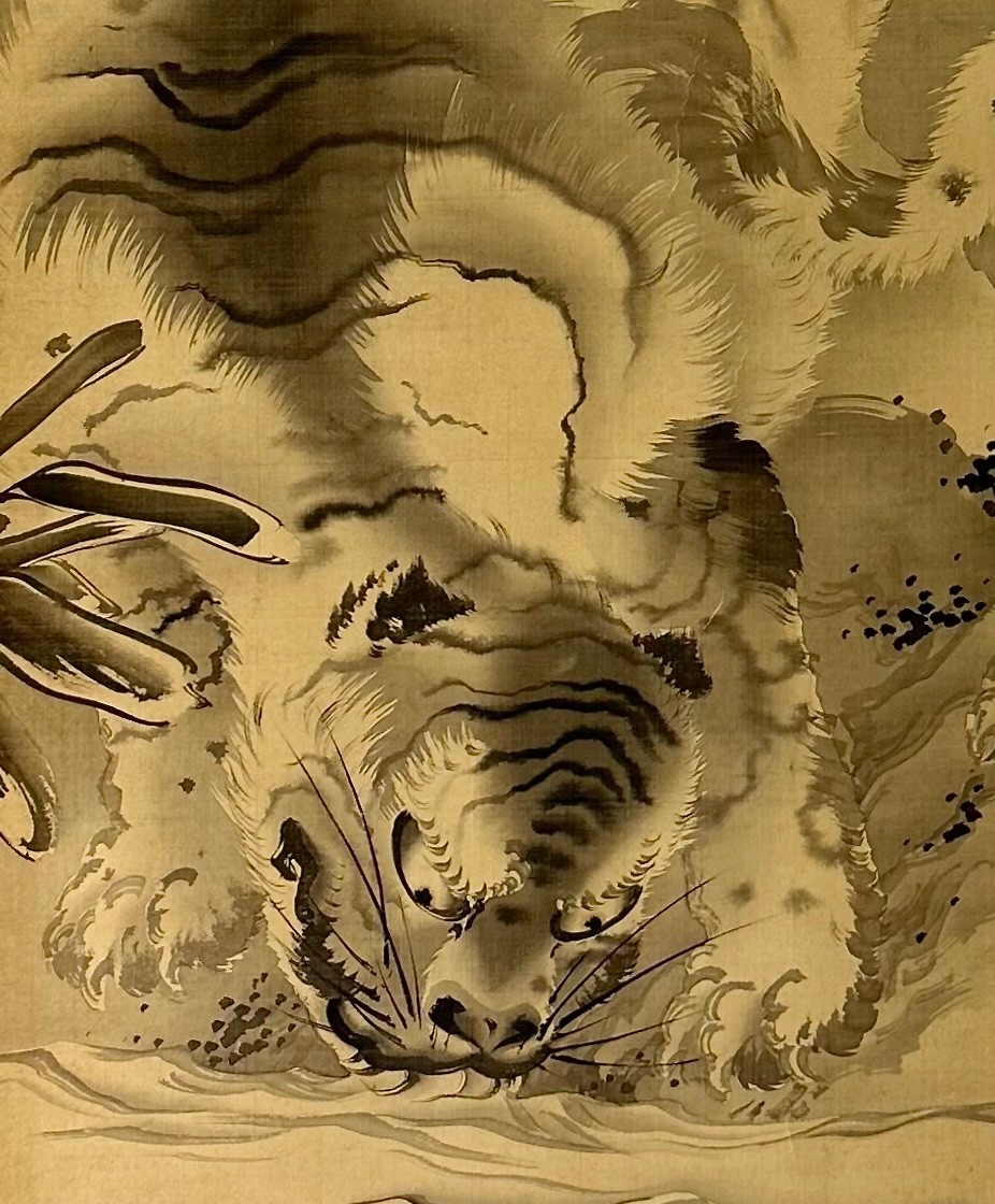 Superb signed scroll painting depicting Tiger. 19th century ZM31