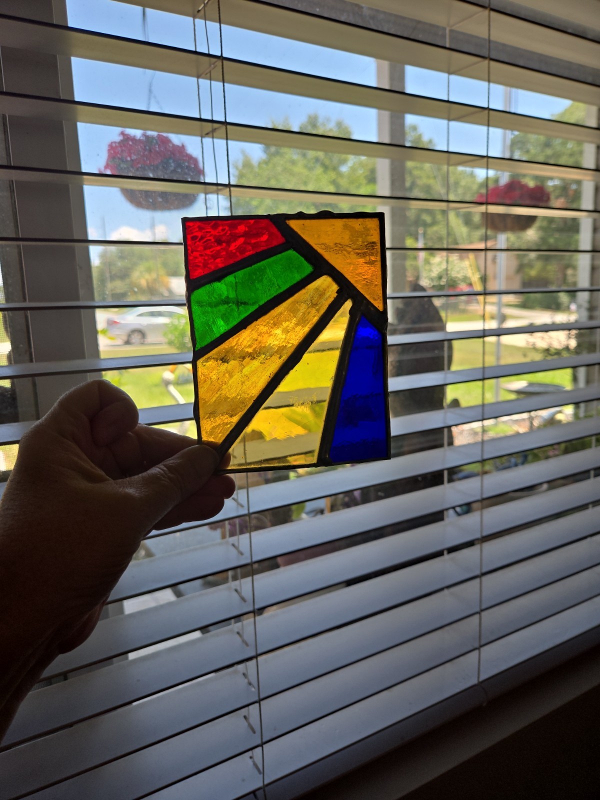Handmade Stained Glass Sunburst Panel 5×4″ Art Deco Rainbow Suncatcher Decor