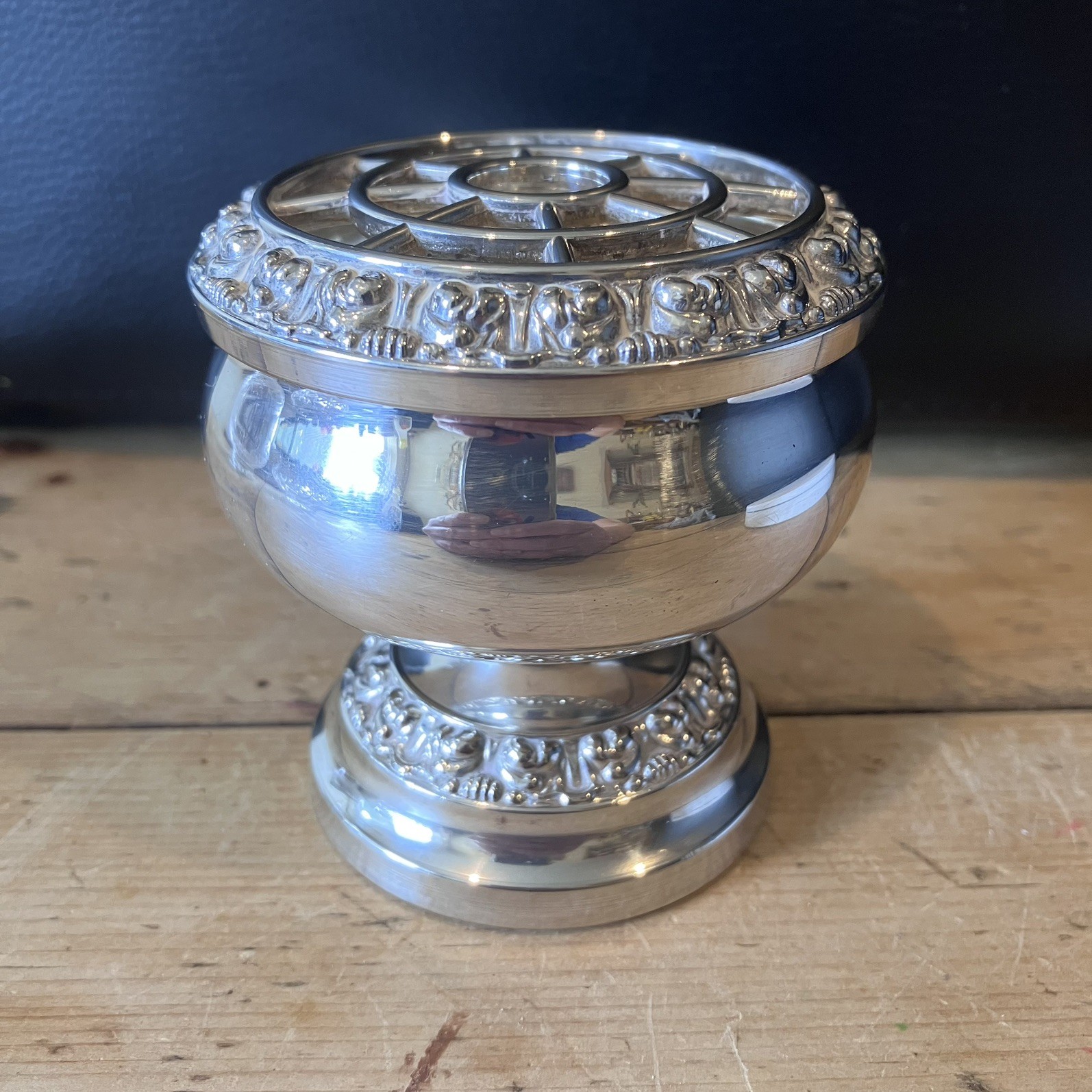 Vintage IANTHE Rose Bowl Flower Frog Silver Plated 3” Diameter 3” Tall