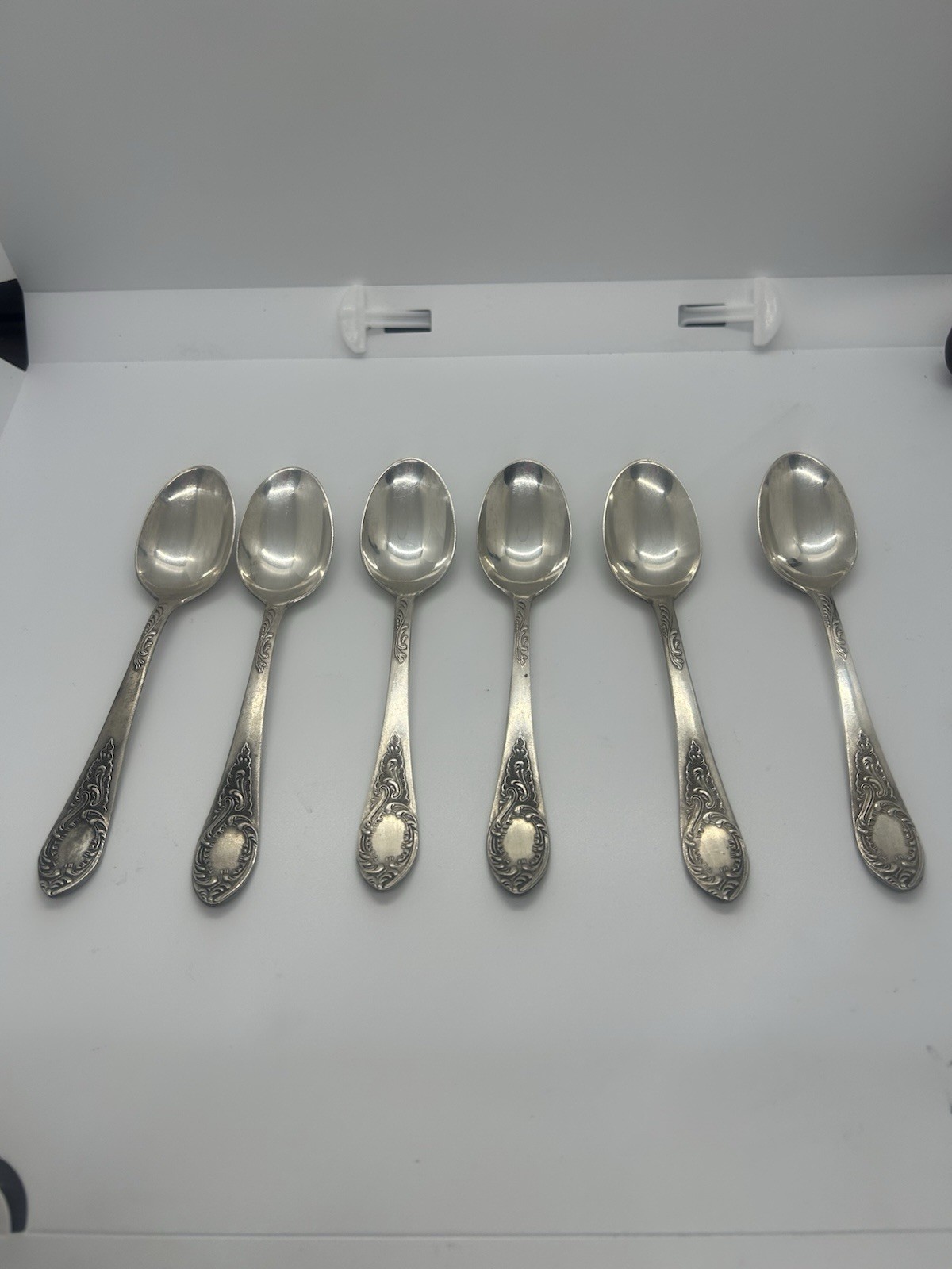Vintage Russian M (MNTS) Nickel Silver Teaspoons Set of 6 Ornate Spoons