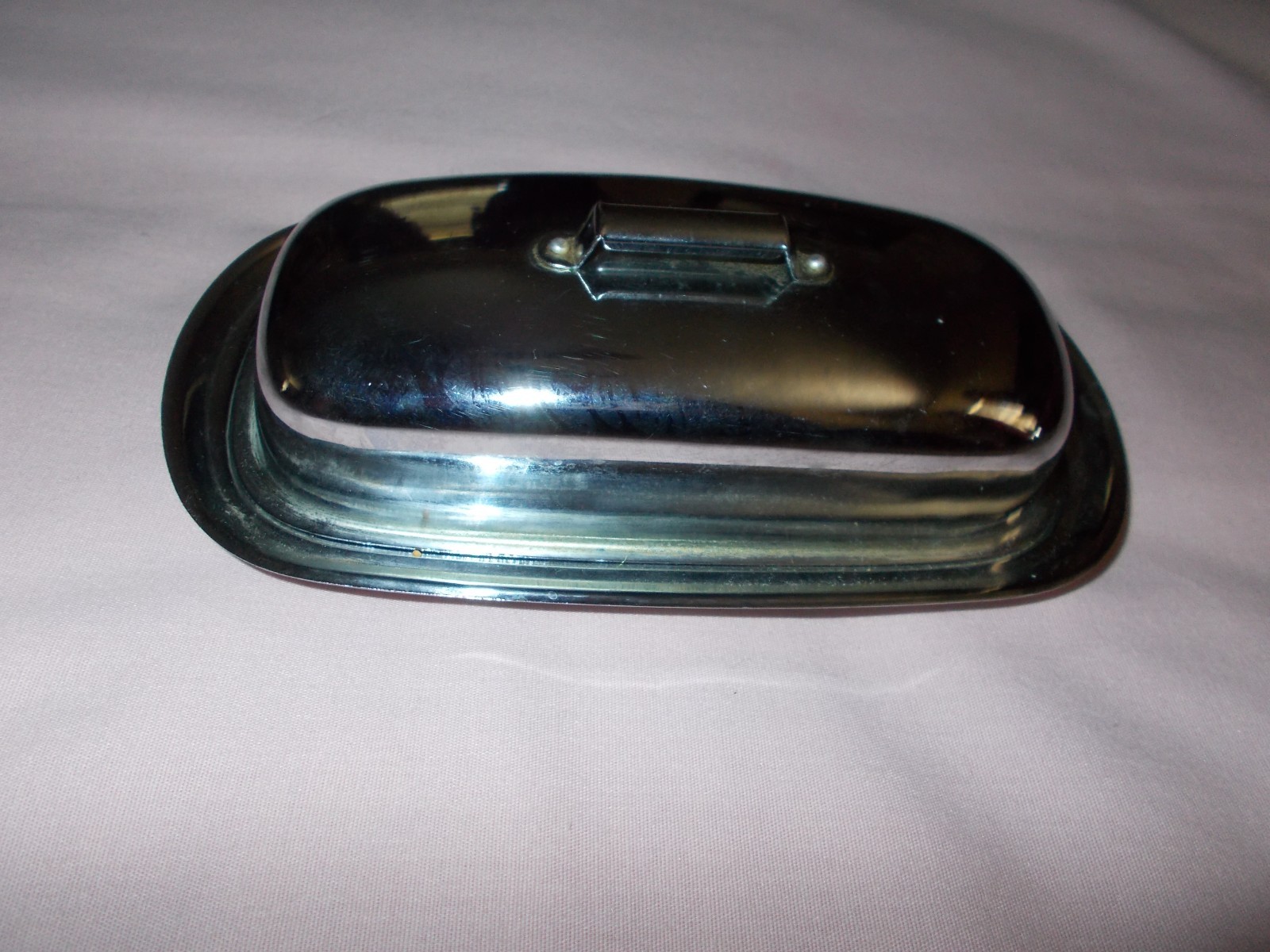Vintage Silver Plated Metal Butter Dish With Lid Knife and Plastic Insert