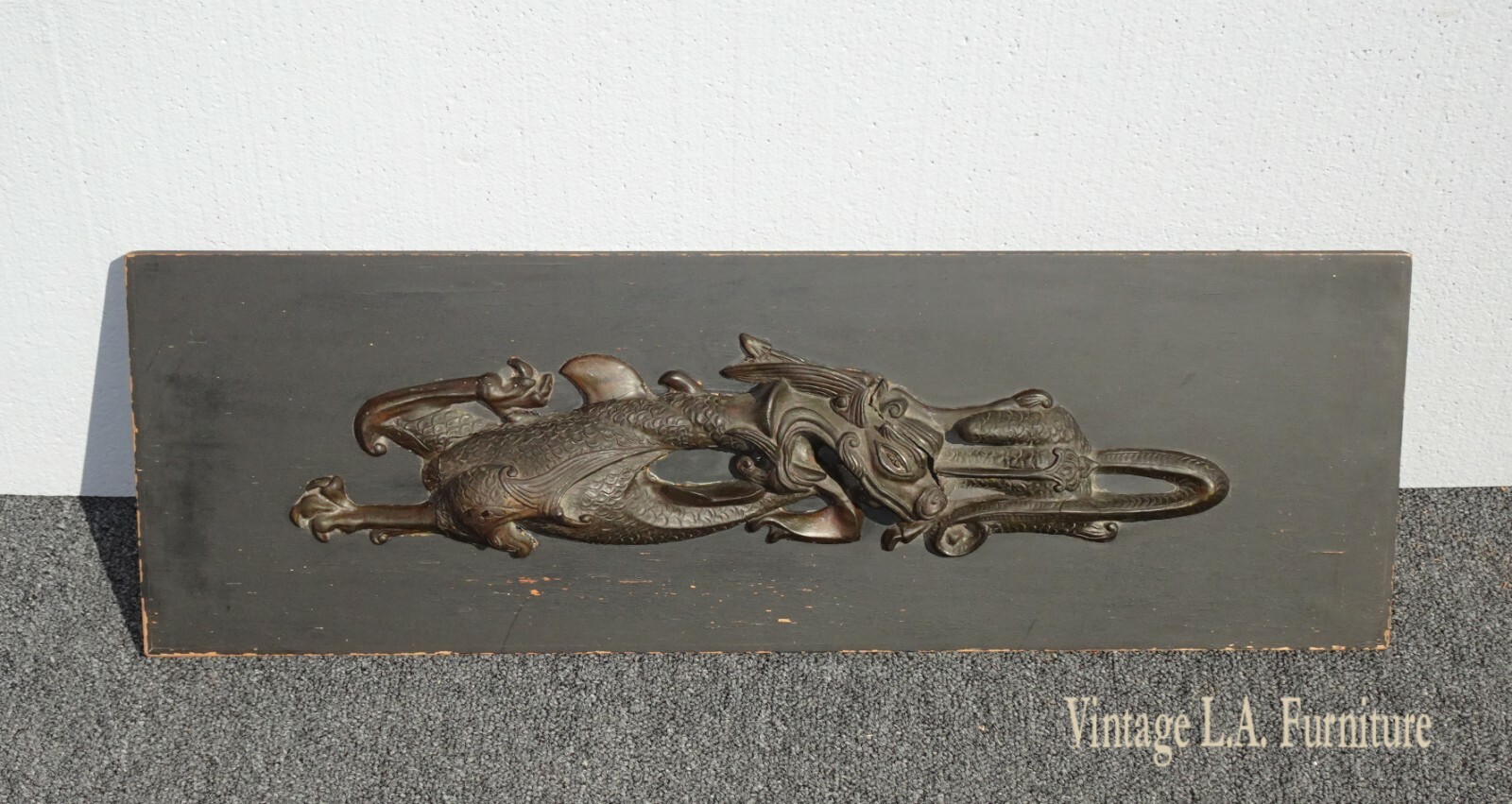 Vintage Oriental Asian Black Dragon Wall Picture As Is