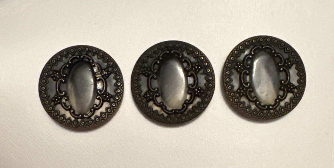 Victorian Celluloid & Metal Button (3) Lot 1 1/4 in