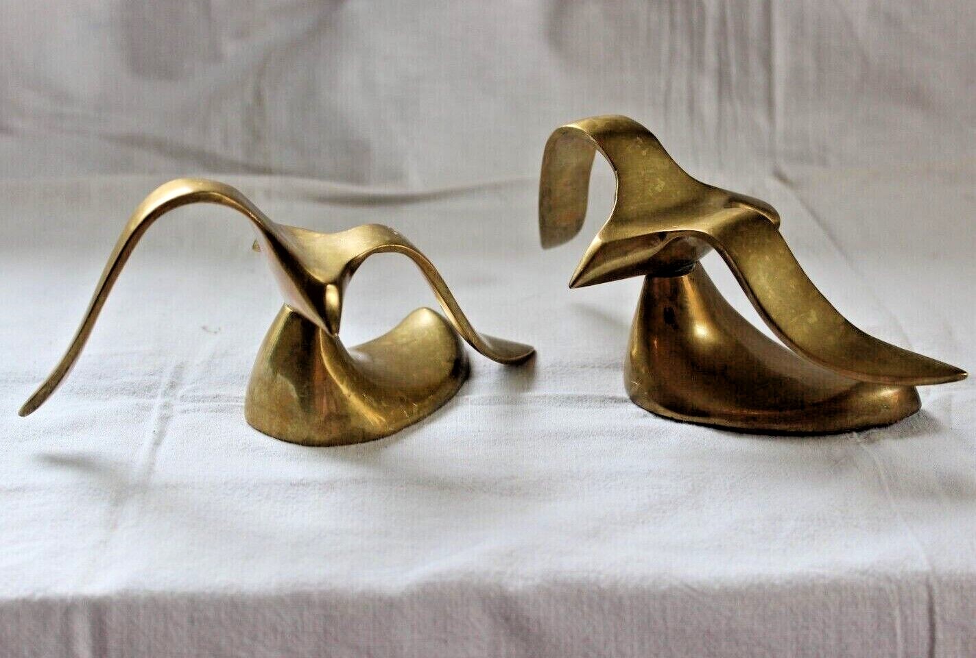 PAIR Vintage Jere Style Birds In Flight Brass Bookends Sculpture Seagulls MCM