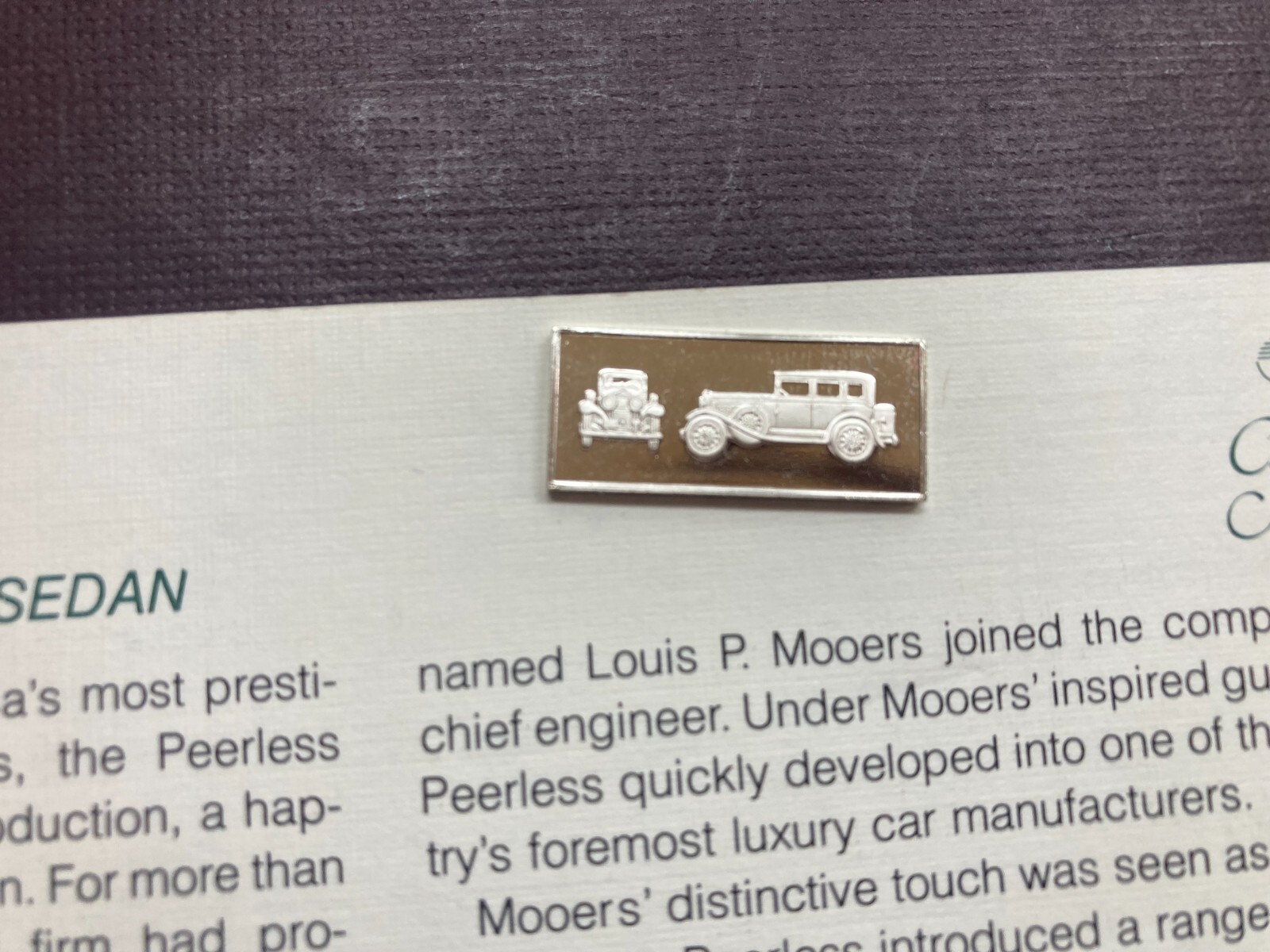 1981 Franklin Mint Official Classic Car Collection Silver Ingot Peerless sedan