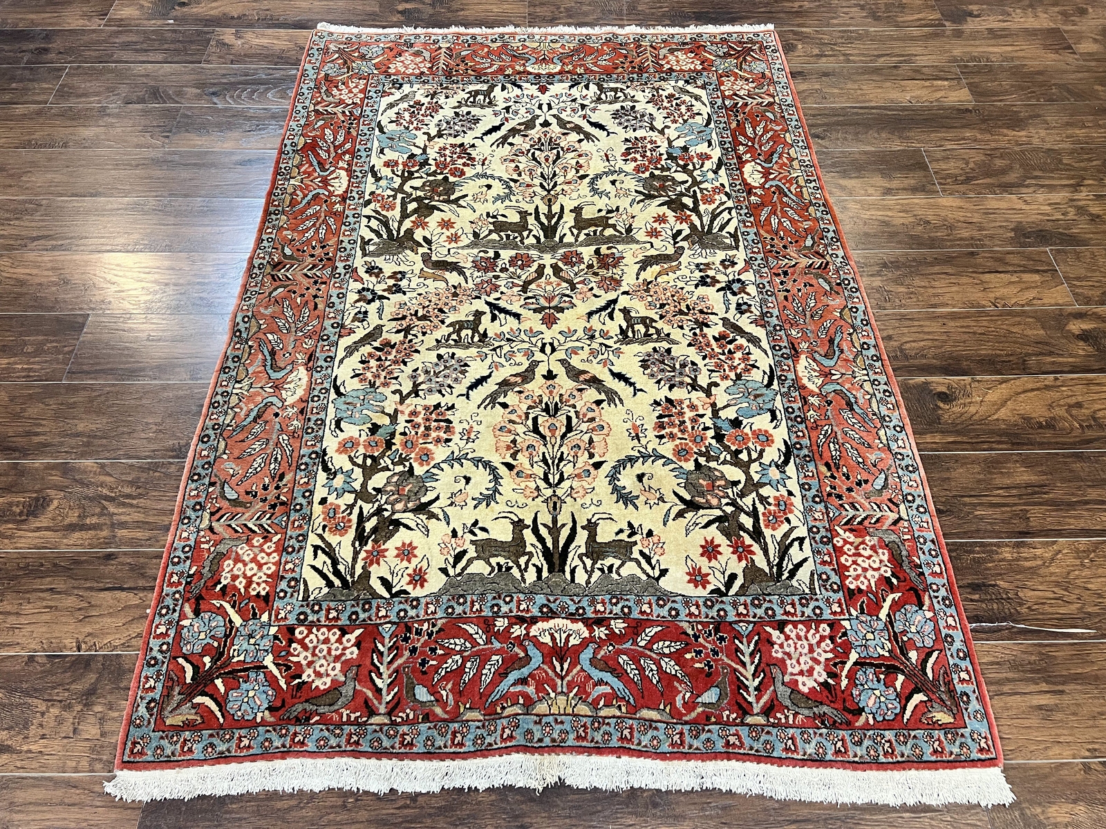 Tree of Life Rug 5×7 Animal Motifs Deer Birds Fine 225 KPSI Vintage Handmade