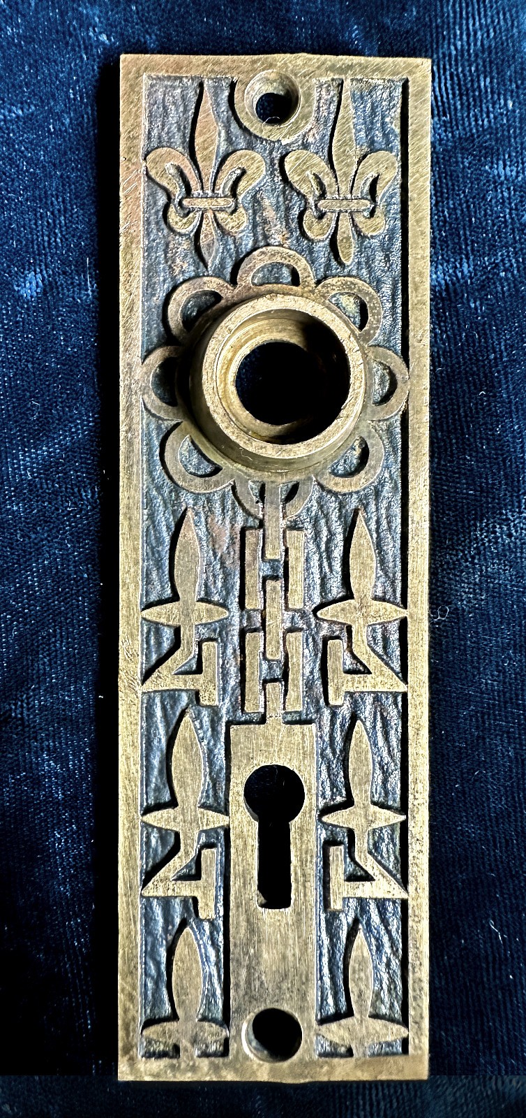 Antique Victorian Brass Mallory & Wheeler 1882 “Arabic” Backplate Doorplate
