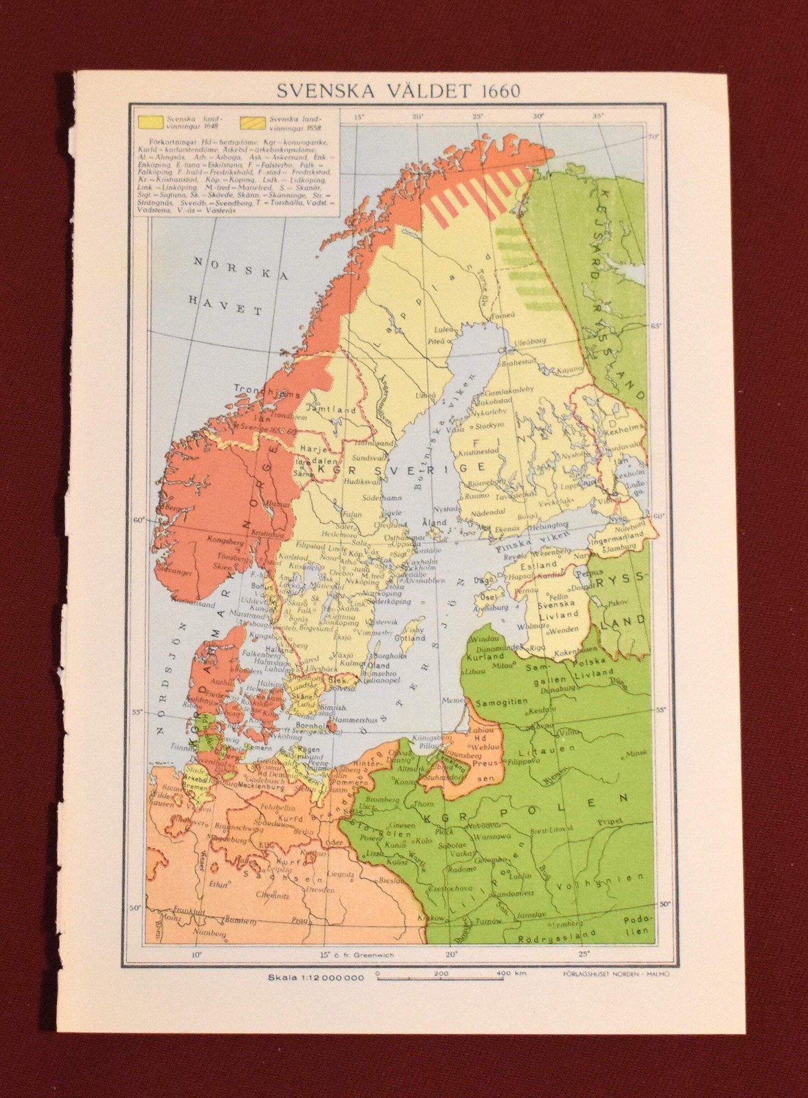 Map of The Swedish Empire in 1660, ‘Svenska Väldet’ Swedish Encyclopedia Plate