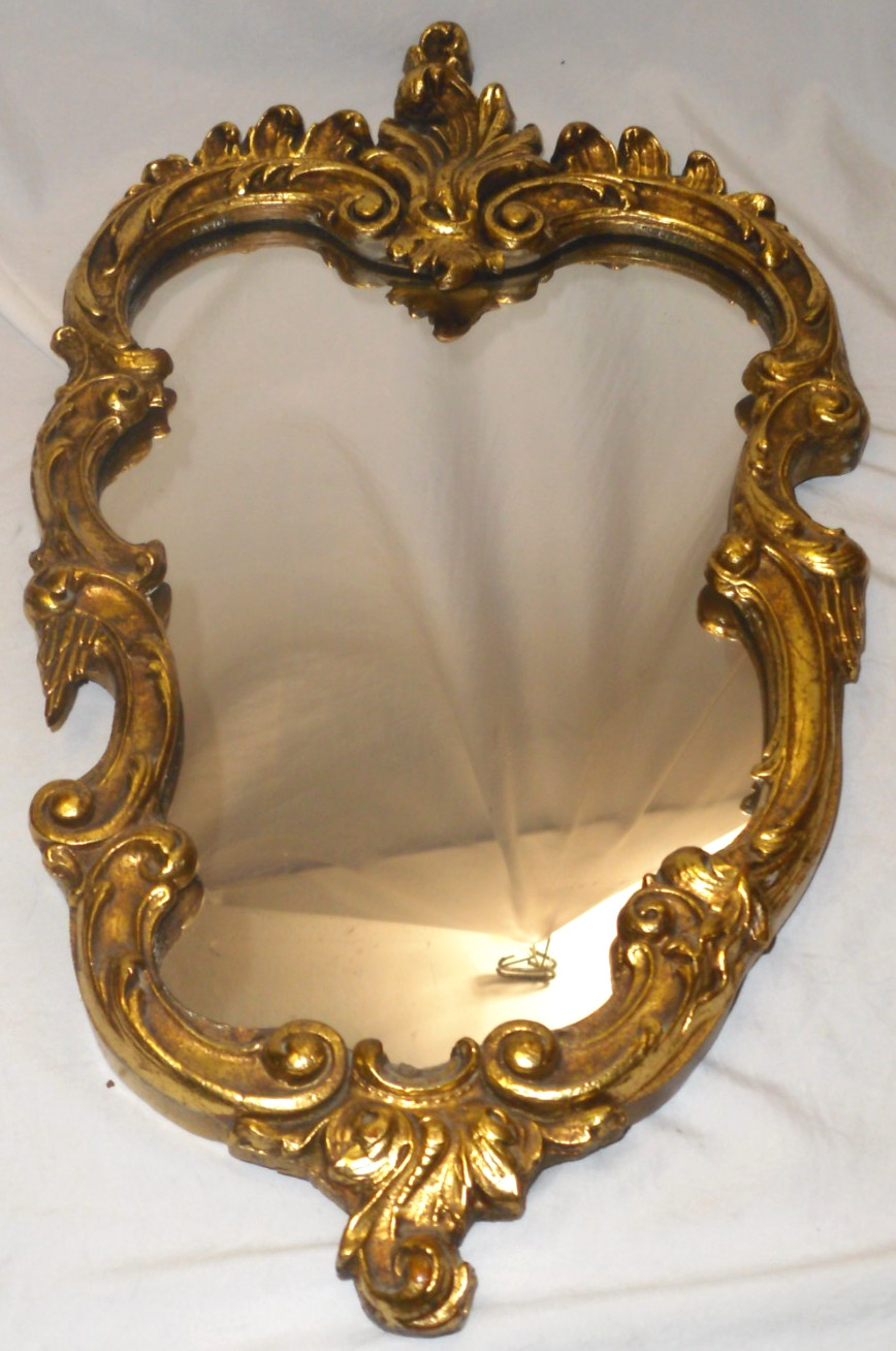Italian Florentine Wood Wall Mirror Gold Gilt Baroque Ornate Hollywood Regency