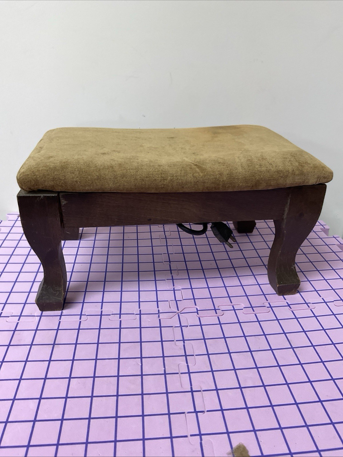Vintage Antique Heated (Works) Wooden Padded Foot Stool