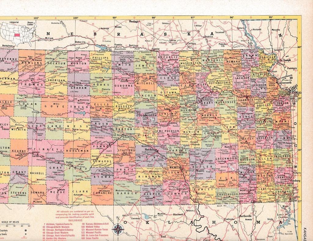 1953 Vintage Kansas Map / 9×12 Great For Wall Art / 70+ years old