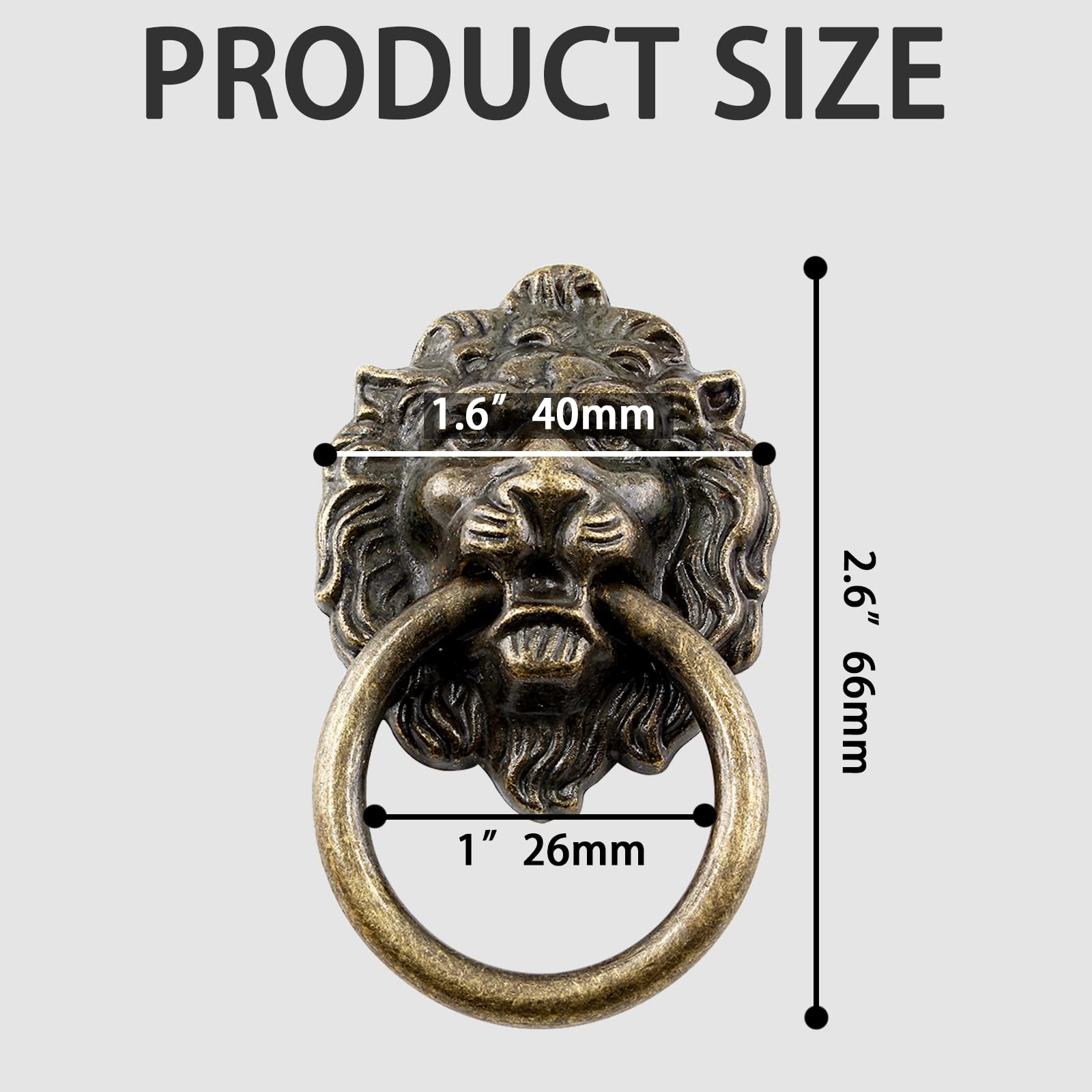 Zorfeter 6 Pcs Lion Head Knobs Pull, 2.59″ x 1.57″ x 1″,