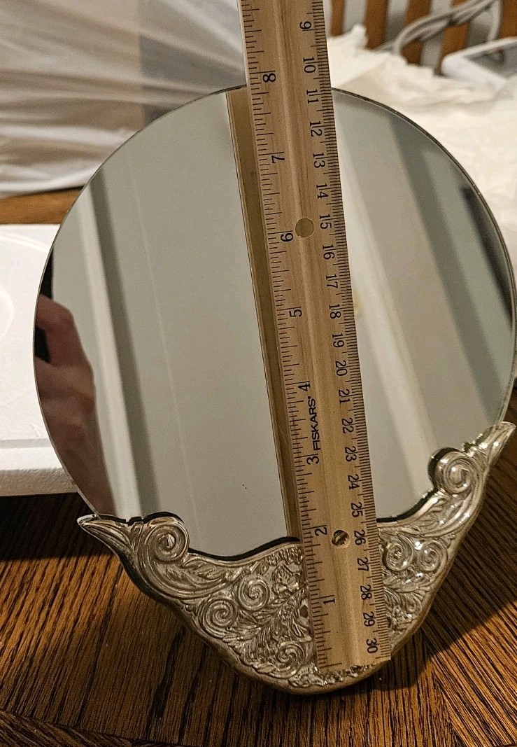 GODINGER Victorian Bouquets Silverplated 7″ Dia Round Table Mirror With Stand