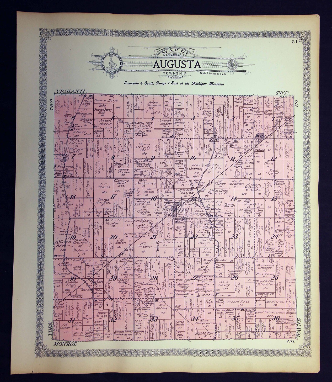 1915 Plat Map Augusta Township Washtenaw County Michigan Whittaker Willis