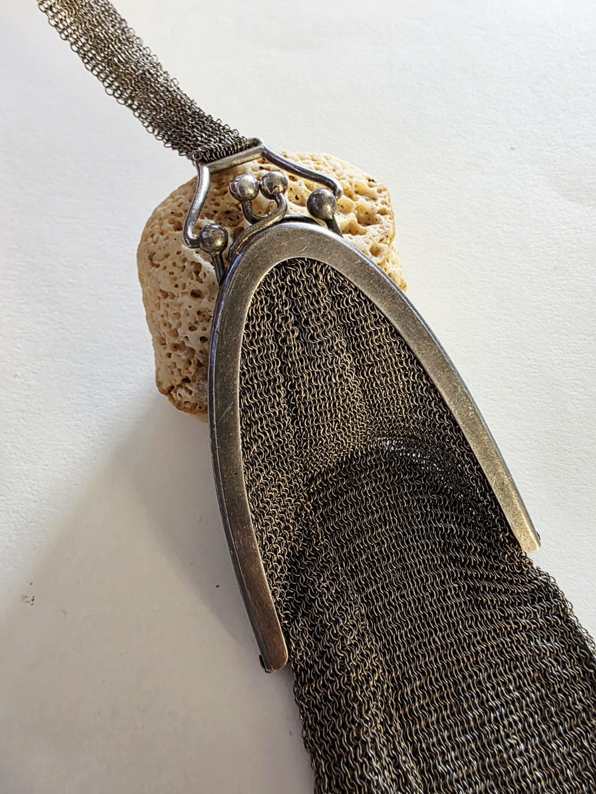 Antique Solid Silver 800 German Small Mesh Handbag Purse with Mesh Handle Strap.