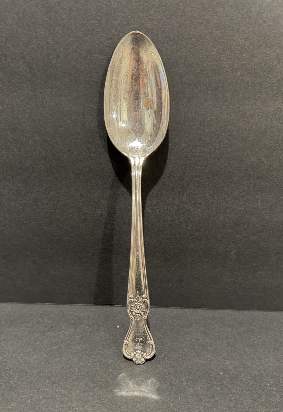 Vintage Old Company Plate Signature Rose Large Serving Spoon Monogram L 8.5”