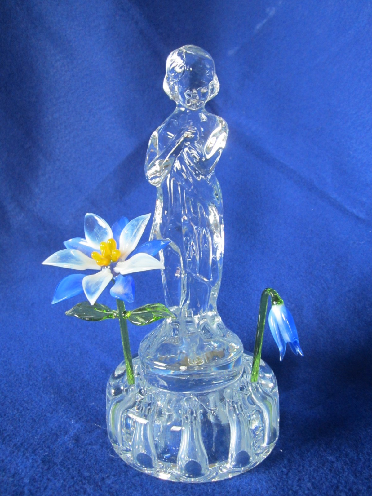 1930’s CAMBRIDGE ART GLASS “BASHFUL CHARLOTTE” DRAPED NUDE CRYSTAL FLOWER FROG