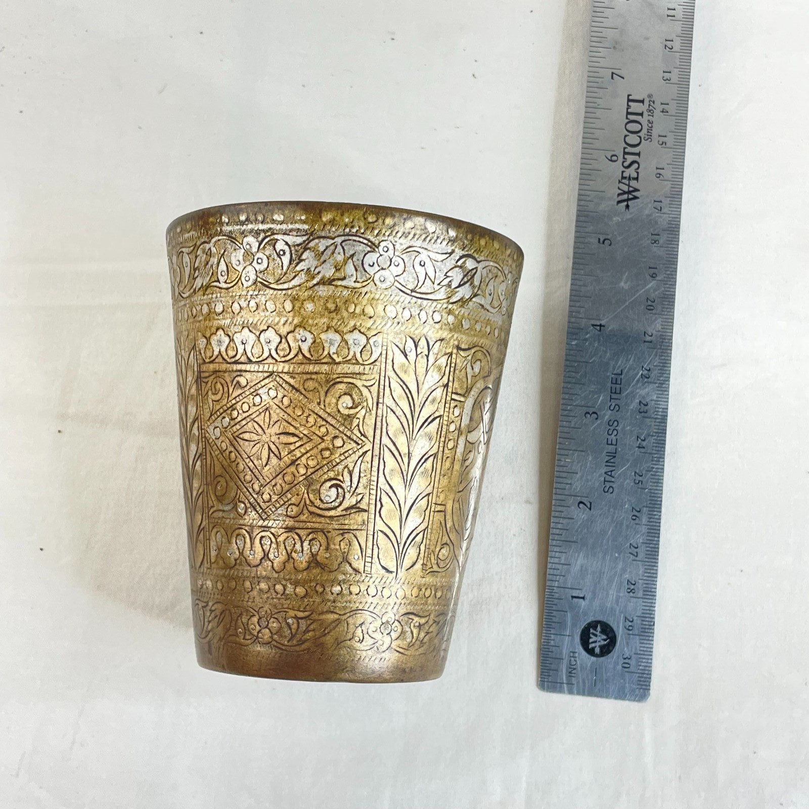 Silver Plated Brass Engraved Mughal Style Lassi Beaker From India