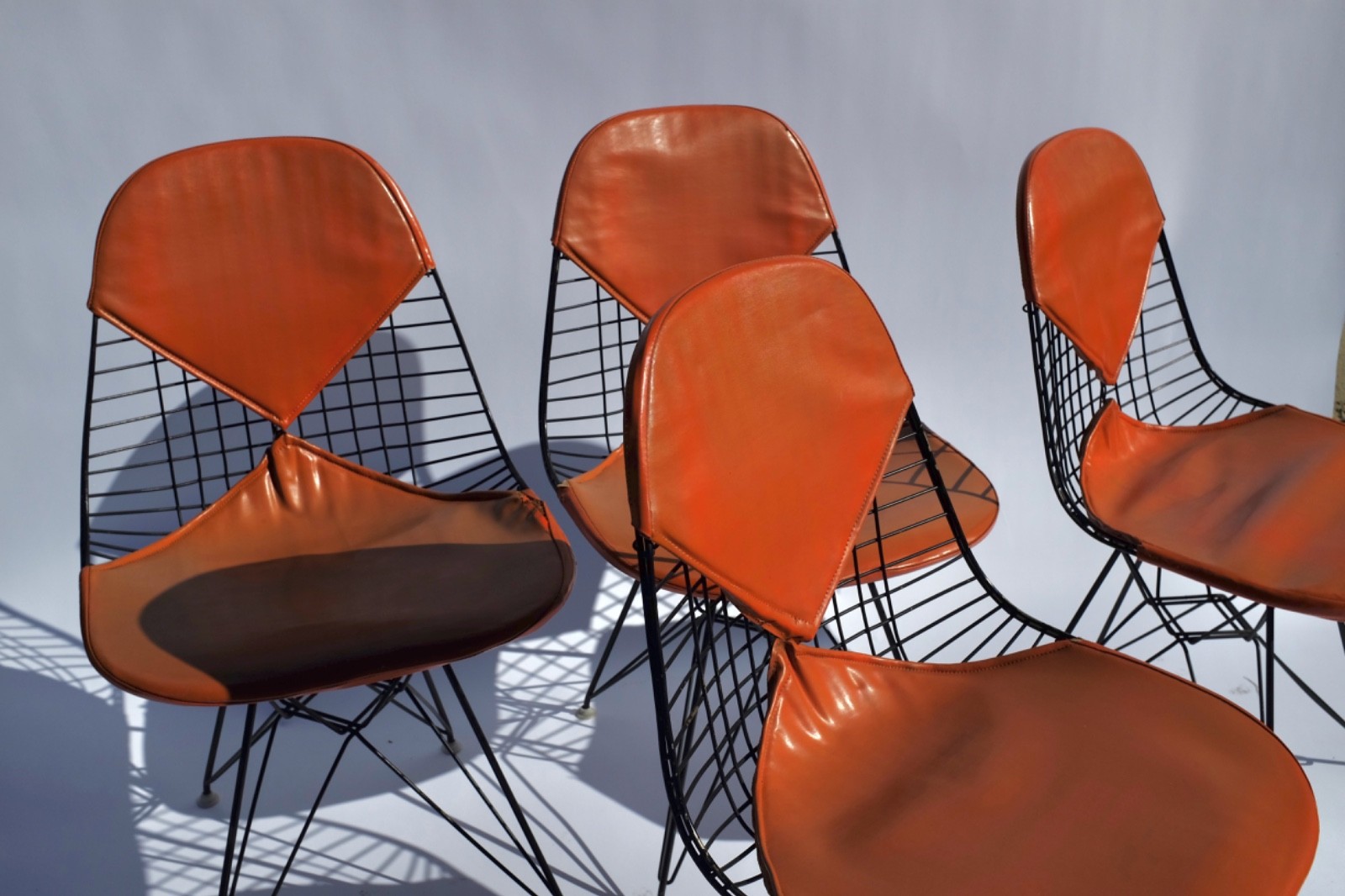 4 AVAILABLE-Third Gen 1964 Charles Eames DKR-2 Eiffel Bikini Chairs, Blk & Org