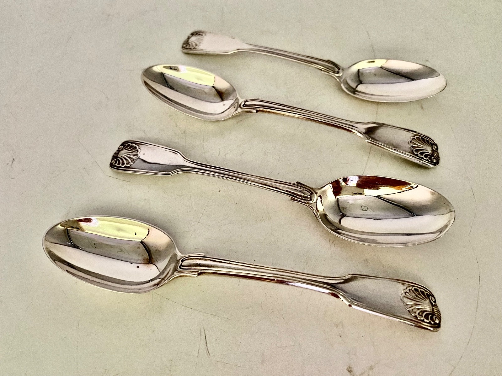 Sterling Silver 4 Heavy Spoons Fiddle Thread Shell Double Struck George Adams