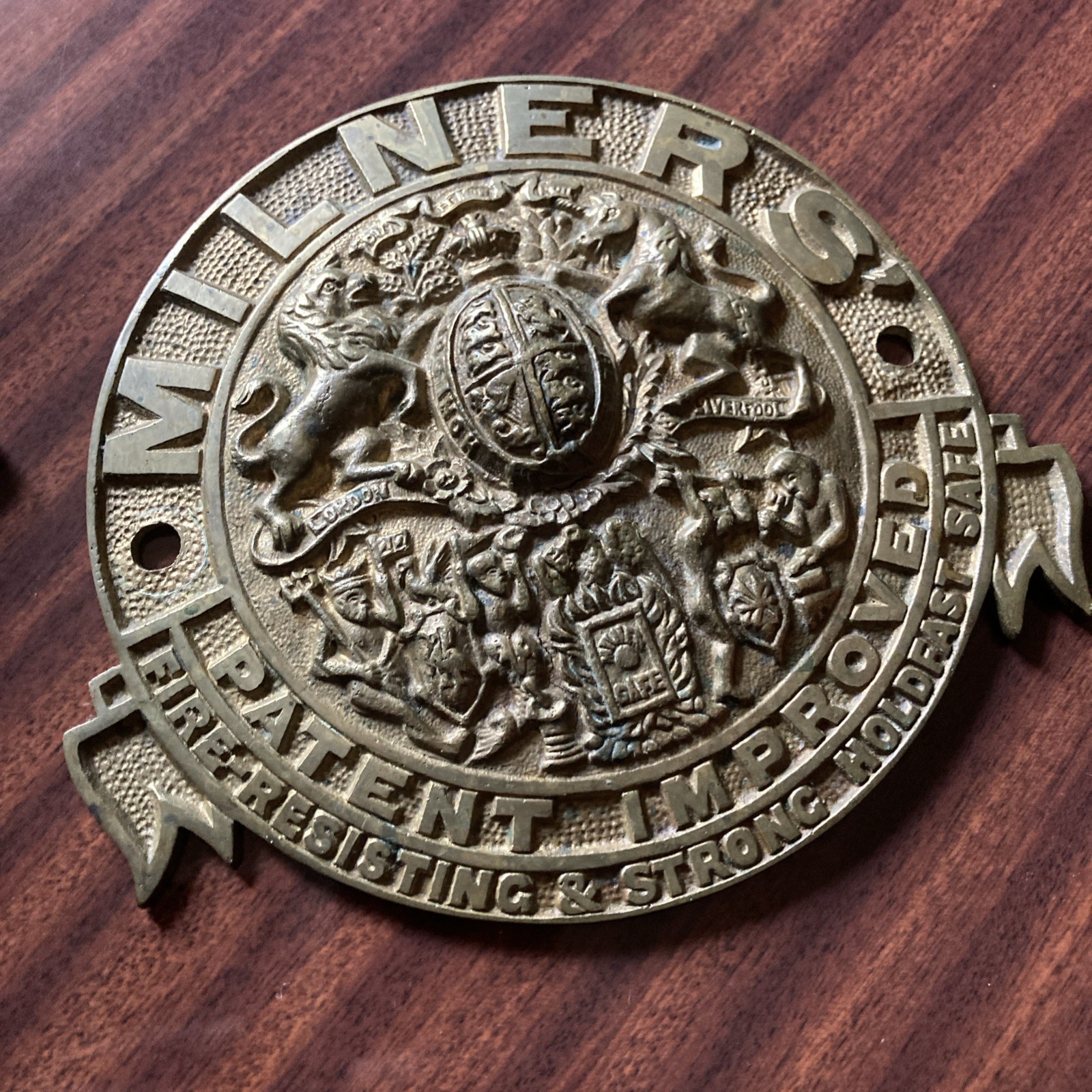 Milners Safe Plaque Solid Brass, with Escutcheon