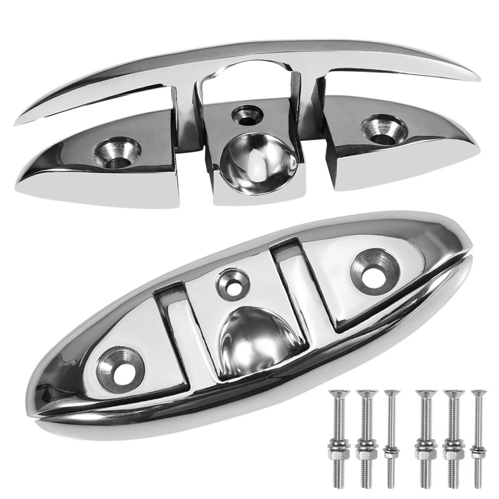 5 Inch Boat Cleat, 316 Stainless Steel, Folding, Flip Up Dock, Marine Grade