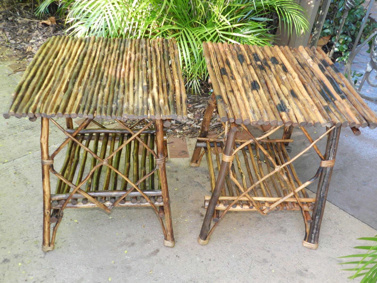 Adirondack Twig Burnt Wood Side Table Pair