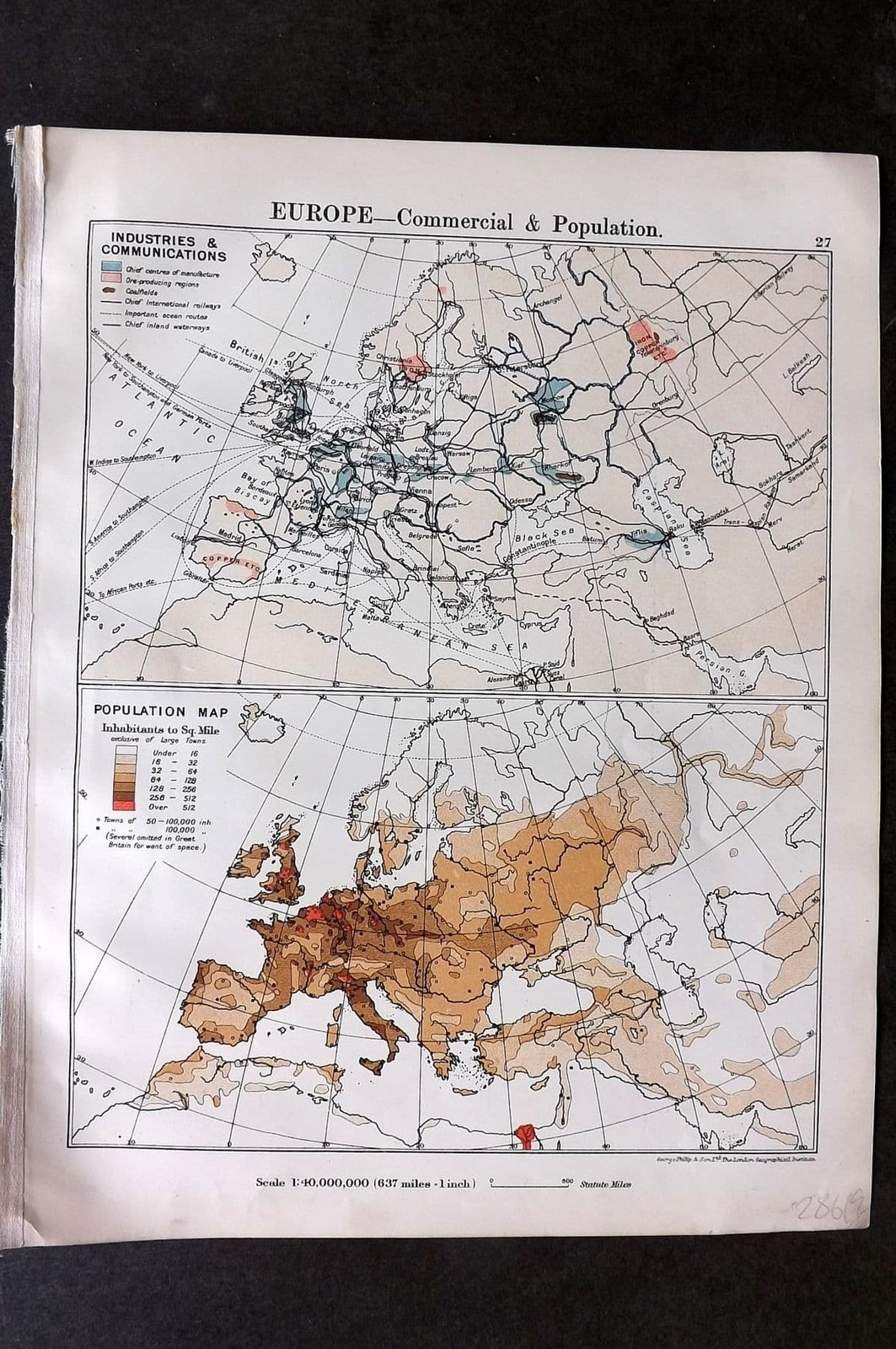 Philip 1908 Climate Map. Europe – Commercial & Population