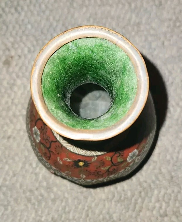 Vintage Old Cloisonne Enamel Flower Vase Bottle Has Damage As Is 13 Inch