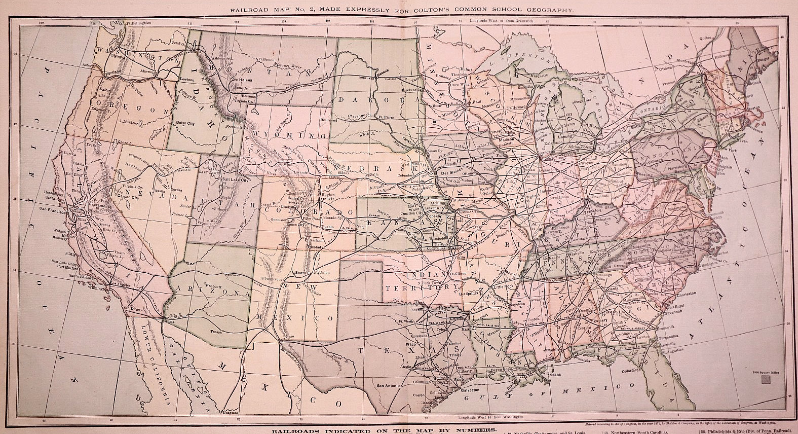 Antique 1881 ~ Principal Railroad Map of the United States