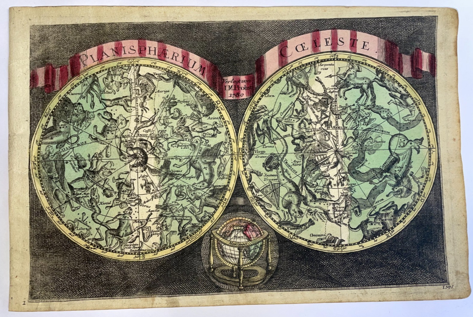 CELESTIAL WORLD MAP 1780 JOHANN MICHAEL PROBST NICE ANTIQUE MAP 18TH CENTURY