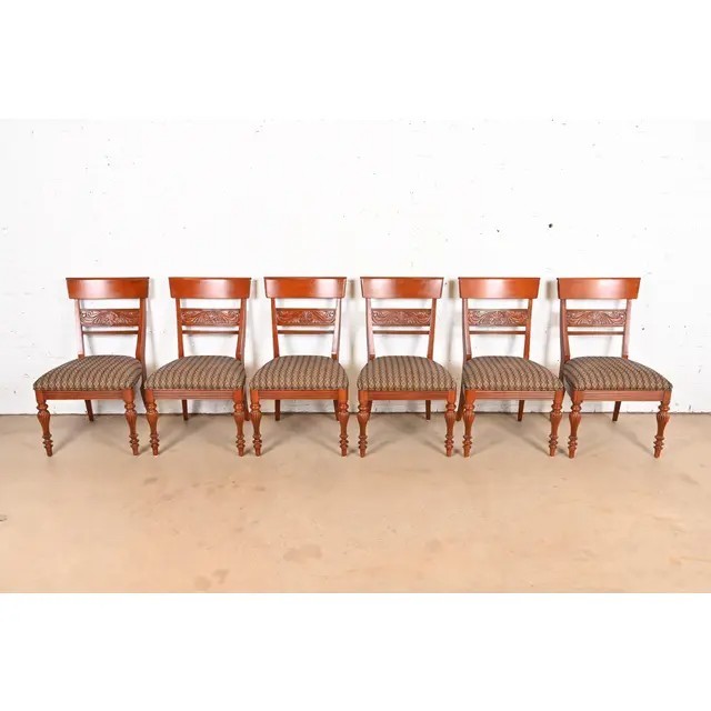 Ethan Allen British Colonial Solid Cherry Wood Dining Chairs, Set of Six