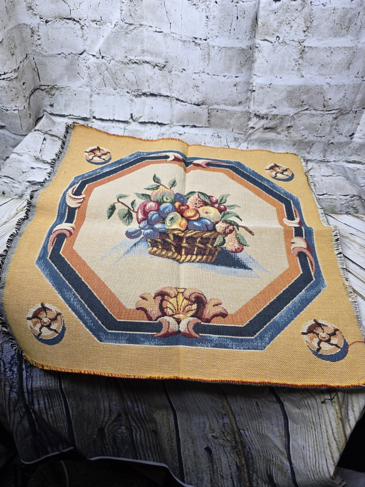 Handmade Fruit Basket Tapestry Needlepoint Chair Cover Tapestry Appx 19 Inches