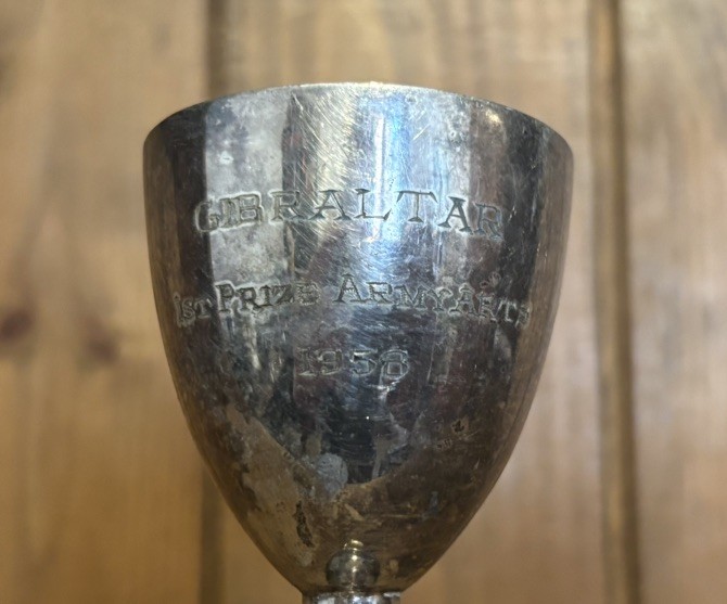 1958 Gibraltar Army Arts Vintage silver plate trophy, trophies, loving cup