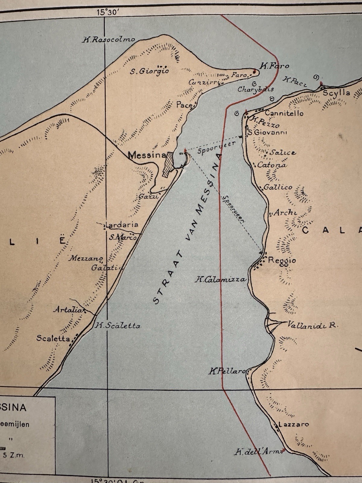 Strait of Messina Sicily Italy Steamship Rotterdam Lloyd 1931 route Dutch map
