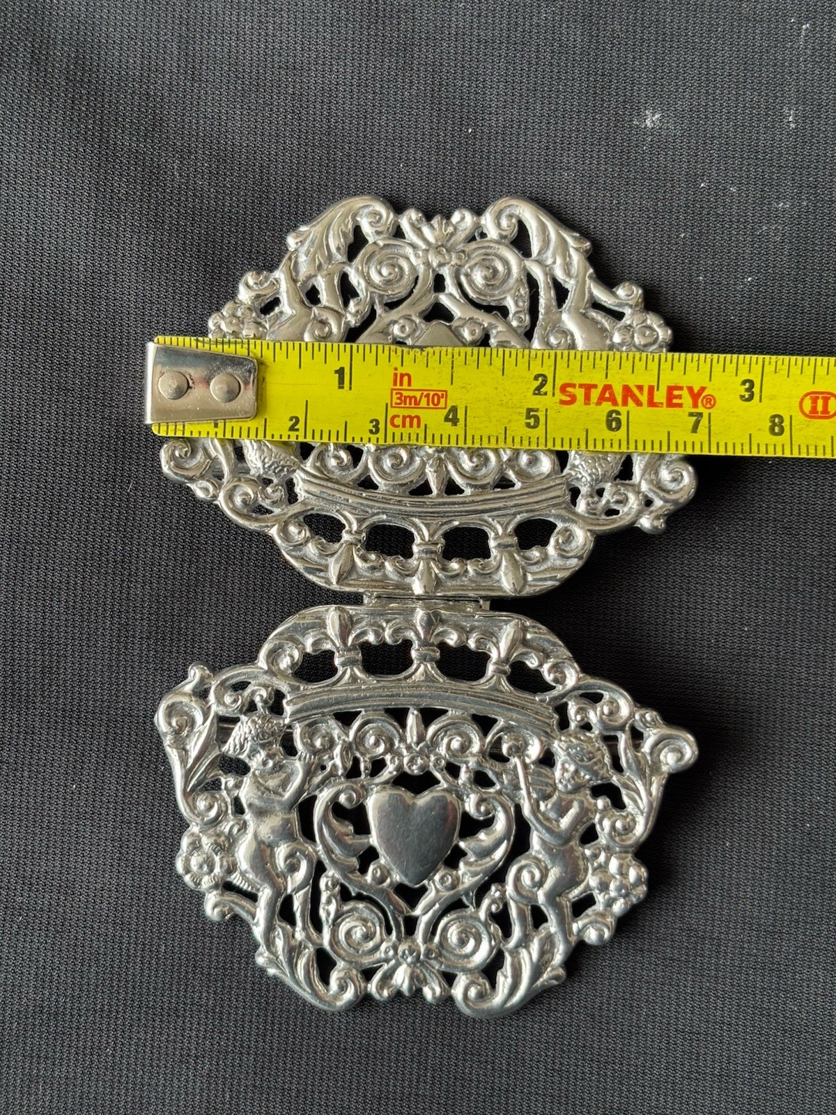 solid silver nurses Belt Buckle. Birmingham 1990. P.M.L. Cherubs & Heart Design