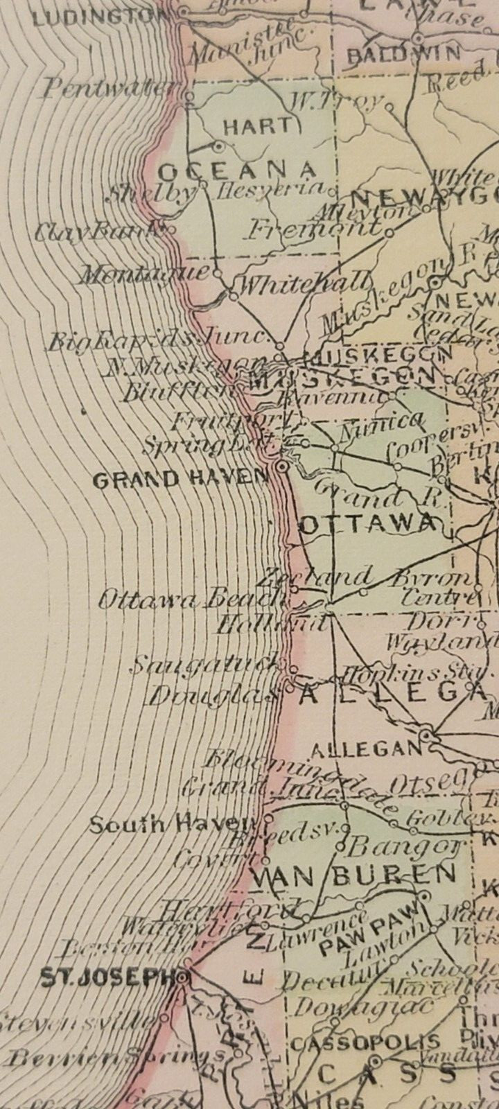 Antique copperplate hand colored map Michigan Wisconsin Johnson Cyclopaedia 1897