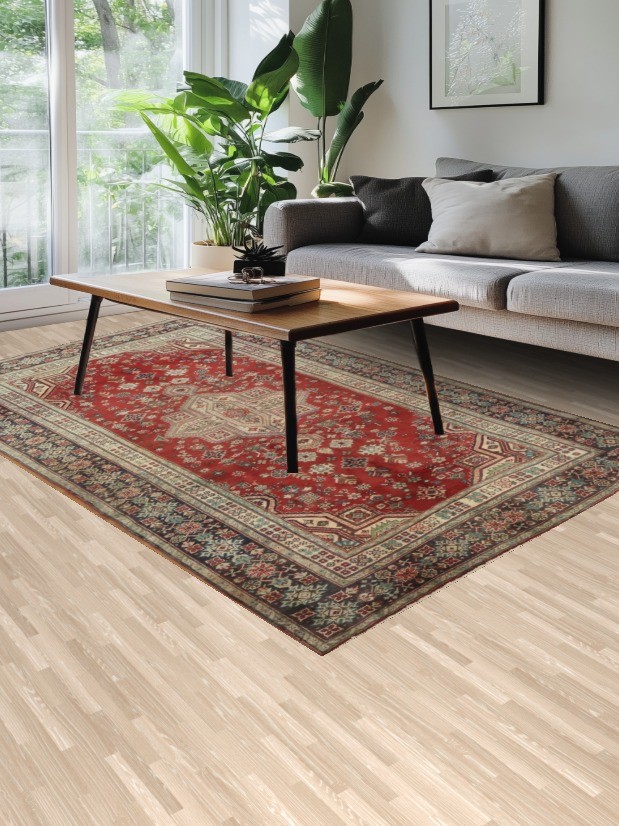 Vintage-Inspired Traditional Area Rug 5×9 Hand-knotted Wool Geometric Red Carpet