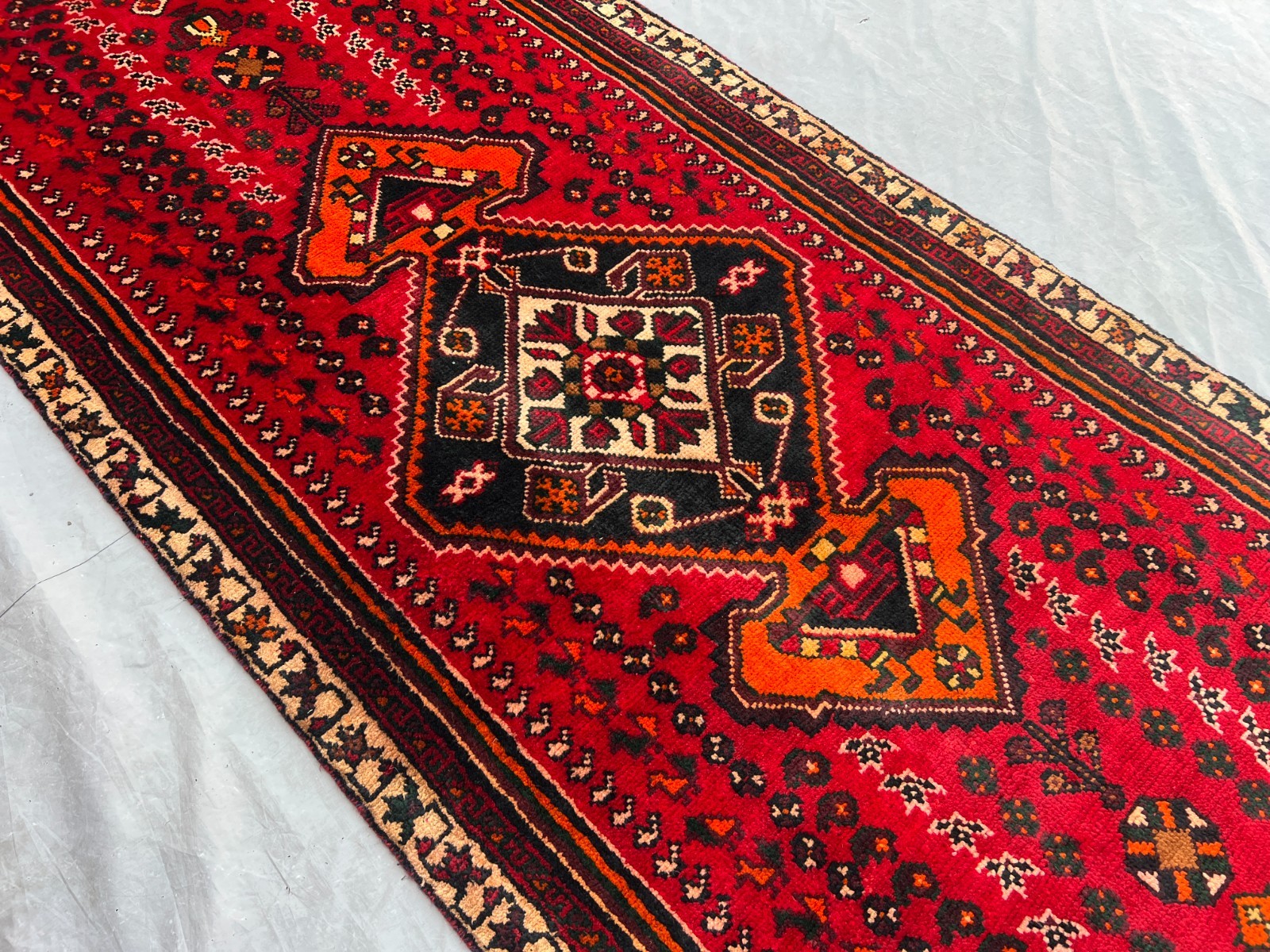 Red turkish 3x10ft Vintage Hand Knotted Wool Runner Rug Tribal Medallion Carpet